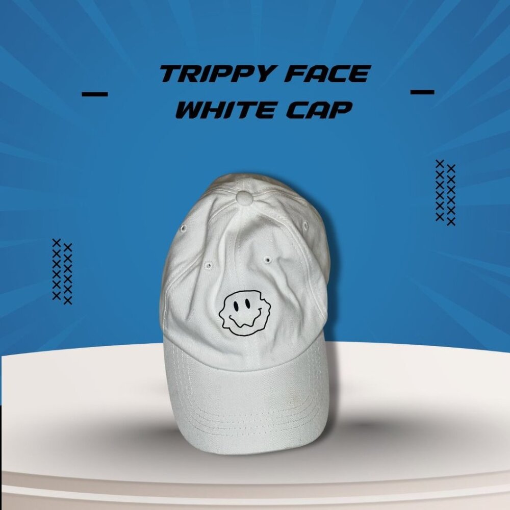 Trippy Face Embroidered White Adjustable Cap